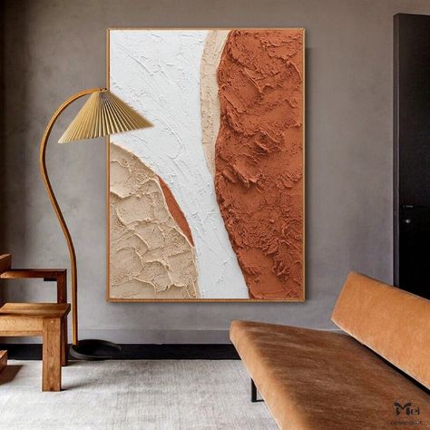 Original Abstract Painting Terracotta Texture Art Burnt Orange - Etsy Orange Wall Art Living Rooms, Burnt Orange Living Room Accents, Burnt Orange And Neutral Bedroom, Beige Terracotta Living Room, Terracotta Abstract Painting, Textured Canvas Ideas, Terracota Wall Art, Burnt Orange Abstract Art, Orange Paint Living Room