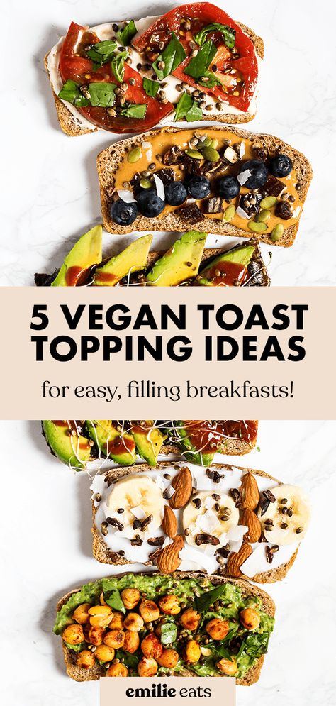 Toast Toppings Breakfast, Vegan Toast Recipes, Vegan Brunch Party, Breakfast Toast Ideas, Healthy Toast Toppings, Vegan Toast, Easy Vegan Breakfast, Vegan Brunch Recipes, Toast Ideas