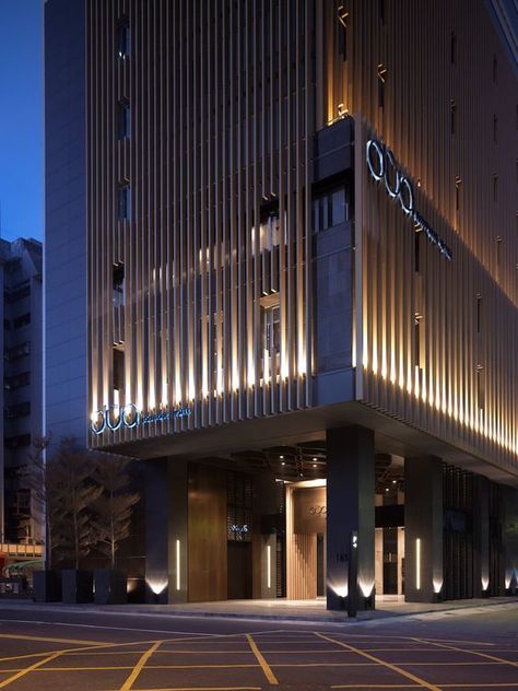 Hotel Dua | Koan Design | Facade Design | Facade Lighting | Architectural Lighting Building Lighting, Facade Detail, Hotel Facade, Hotel Exterior, Hotel Entrance, Facade Lighting, Hotel Building, Hotel Architecture, Kaohsiung