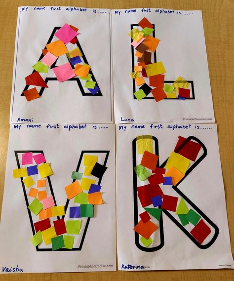 Letters Of Name Activities, Me Collage Preschool, All About Me Daycare Crafts, Art Projects Kindergarten Easy, Name For Preschool, All About My Name Worksheet, My Name Is Preschool Activities, Name Collage Art, First Month Of Kindergarten