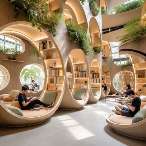 Library Interior Architecture, Interior Design Models, Library Interior Design Public, Futuristic Architecture Interior, Design Project Ideas, Futuristic Library, Library Interior Design, Rocking Bed, Cool Interior Design