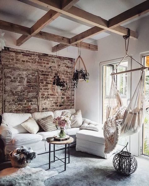 rustic family room Small Living Room Layout, Earthy Home Decor, Boho Scandinavian, Home Improvement Loans, Brick Texture, Living Room Scandinavian, Scandinavian Living, Style Deco, Online Furniture Shopping