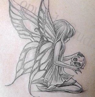 Emo Fairy Tattoo, Gothic Fairy Tattoos For Women, Fairy Holding Skull Tattoo, Grunge Fairy Tattoo, Fairy Skull Tattoo, Fairy Grunge Tattoo, Fairy Outline Tattoo, Evil Fairy Tattoo, Fairy Tattoo Stencil