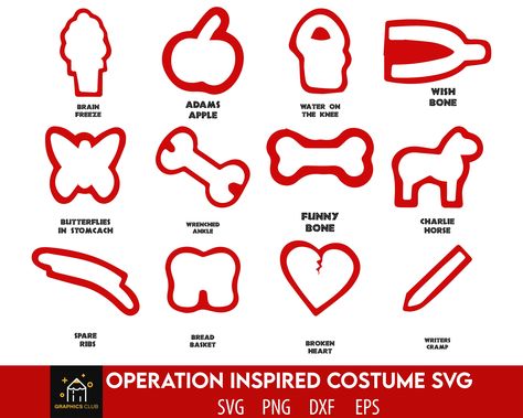 Halloween Operation Costume, Operations Game Costume, Operations Halloween Costume, Operation Game Halloween Costume, Art Teacher Costumes For Halloween, Operation Costume Pieces Template, Printable Operation Game Pieces, Operation Halloween Costume Diy, Operation Game Costume Template