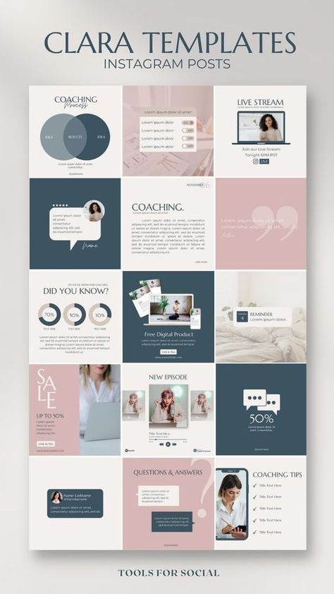 Instagram Templates for Coach Canva Templates Branding - Etsy Instagram Feed Ideas Small Business, Minimal Instagram Feed Ideas, Instagram Template For Coaches, Small Business Instagram Feed Layout, Instagram Feed For Coaches, Instagram Business Feed Ideas, Ig Shop Feed Ideas, Instagram Template Design Minimalist, Instagram Coach Feed