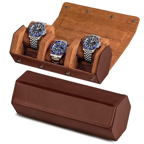 PRICES MAY VARY. 【Premium Quality】Hlopryter watch travel case is made of Premium PU leather. With hidden buttons to provide first class protection for your expensive watch. Also, exquisitely hand-stitched, the interior offers an easily removable pillow to hold the watch in place and keep it from shifting during travel. 【Perfect Size】Our Travel watch case is 9.4 inches long, 4.5 inches wide and 3.9 inches high. It can store 3 watches with a wrist size of 6.5 inches or larger. can easily be stored Leather Watch Roll, Leather Watch Box, Wardrobe Refresh, Travel Cases, Watch Roll, Handmade Watch, Watch Holder, Clear Plastic Bags, Leather Stand