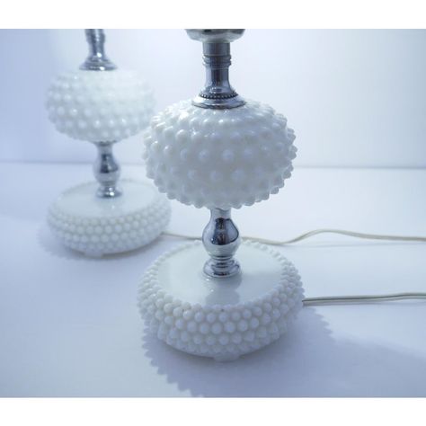 This set of Fenton Hobnail Milk Glass Table Lamps add a bit of vintage to any room.  Most likely dating from the mid 20th Century, they are made of class opaque white milk glass with silver metal fittings.  Dimensions listed for individual lamp.  Note that shades nor light bulbs are included. Milk Glass Lamps, Milk Glass Lamp, Glass Table Lamps, Fenton Hobnail, Glass Lamps, Planter Ideas, White Milk Glass, Glass Table Lamp, Glass Lamp