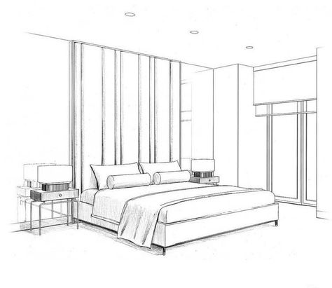 Croquis Architecture, Perspective Room, Interior Architecture Sketch, Interior Design Sketchbook, Bedroom Drawing, Drawing Room Interior, Interior Design Renderings, Interior Architecture Drawing, Drawing Interior