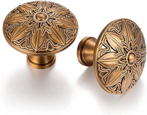 YCSJ 10 Pack Antique Brass Cabinet Hardware Knobs,1.25- inch(32mm) Diameter Round Cabinet Drawer Knobs Vintage Brass,Flower Brass knobs for Dressers(Orange Yellow) - - AmazonSmile 1915 House, Antique Brass Cabinet Hardware, Bathroom Door Knob, Round Cabinet, Brass Cabinet Hardware, Gold Knobs, Drawer Pulls And Knobs, Cabinet Hardware Knobs, Brass Cabinet Knob