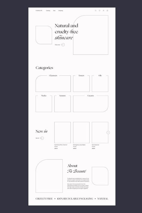 #webdesign #design #designispirations #designideas #website #photographer #landing #aesthetic #font #fontsdesign #inspiration #uidesign #photography #дизайн #вебдизайн #эстетика #вдохновение #wireframe #cosmetics #skincare #ecommerce Web Design Ideas, Wireframe Website, Wireframe Design, Cosmetics Store, Web Ui Design, Cosmetics Skincare, Website Inspiration, Design Ui, Wireframe