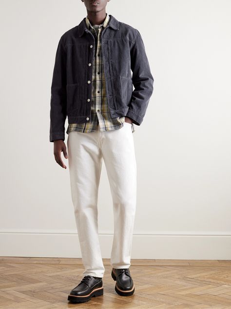 EXCLUSIVE AT MR PORTER. Officine Générale founder Pierre Mahéo designs his clothing to be "transgenerational"; meaning you'll be able to pass them down in the years to come. Modelled on '50s trucker styles, this jacket is made from pure cotton-corduroy and detailed with slim pleats along the placket. Black Corduroy Jacket, Jacket Formal, Corduroy Coat, Jacket For Men, Corduroy Jacket, Trucker Jacket, Formal Outfit, Ski Wear, Mr Porter