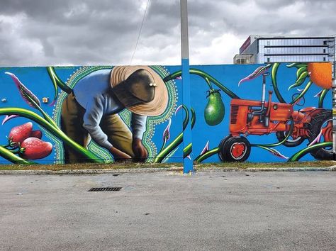 Farmers Market Mural, Farm Mural, Mural Art Design, Wall Street Art, School Murals, Graffiti Style Art, Graffiti Murals, Live Painting, Murals Street Art