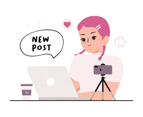 Woman With Laptop, Vision 2023, People Illustrations, Camera Cartoon, Pop Art Fashion, Cute Camera, Web Design Agency, People Illustration, Girl Blog