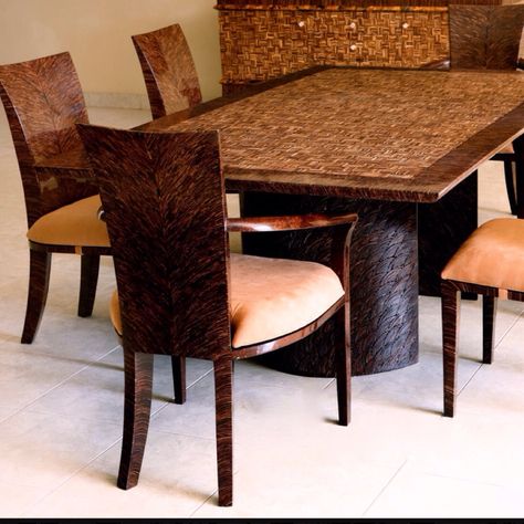 A gorgeous coconut shell dining room set by Dsign. Shell Chair, Modern Bedroom Design, Dining Room Set, Coconut Shell, Room Set, Modern Bedroom, Bedroom Design, Furniture Decor, Furniture Design