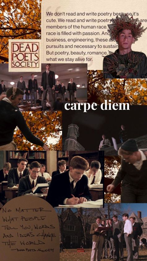 Dps Wallpaper Aesthetic, Solider Poet King Aesthetic, Dps Aesthetic, Dps Wallpaper, Dead Poets Society Aesthetic, Dark Academia Posters, Romcom Movies, Shuffles Aesthetic, Collage Moodboard