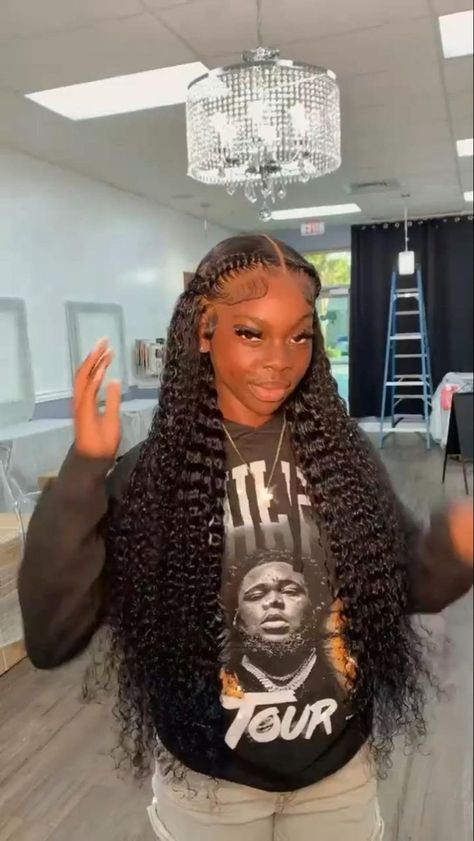 Lace Wigs Styles, Front Lace Wigs, Two Braid Hairstyles, Sleek Ponytail Hairstyles, Frontal Wig Hairstyles, Quick Weave Hairstyles, Frontal Hairstyles, Curly Hair Wig, Pretty Braided Hairstyles