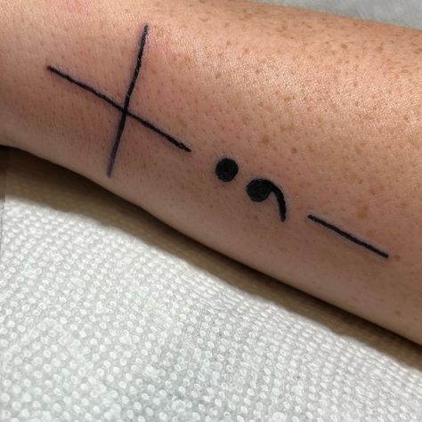 Stick And Poke Tattoo Semi Colon, Semi Colon Tattoo Wrist, Septum Tattoo, Small Black Tattoos, Semicolon Tattoos, Small Cross Tattoos, Barcode Tattoo, Awkward Situations, Cross Tattoos