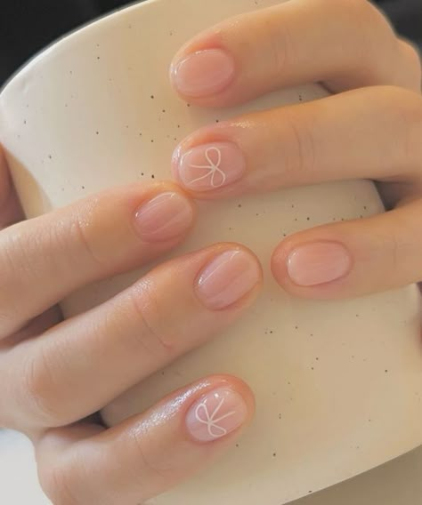 #mine #og #coquette #pink #bows #nails #shortnailsdesign Short Simple Biab Nails, Short Nails On Short Nail Bed, Natural Pink Nails With Design, Short Nails Simple Design, Dip Short Nails, Simple Short Gel Nails, Summer Nails Natural, Bow Nail Designs, Hello Nails