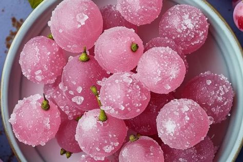 Pink Cotton Candied Grapes Recipe Cotton Candy Grapes Recipes, Candied Grapes Recipe, Candied Grapes, Flavor Water, Candy Grapes, Cotton Candy Grapes, Candied Fruits, Sugared Grapes, Sugar Sticks