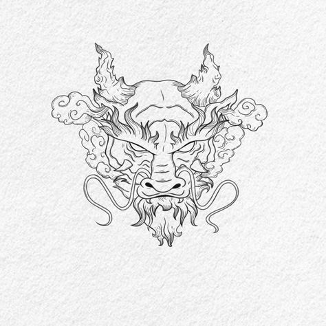 Dragon head smoke tattoo aestetic ideas Chinese Dragon Face Tattoo, Japanese Dragon Face Tattoo, Dragon Face Sketch, Dragon Mask Tattoo, Chinese Dragon Head Tattoo, Chinese Dragon Head Drawing, Dragon Face Tattoo Design, Dragon Face Art, Japanese Dragon Face