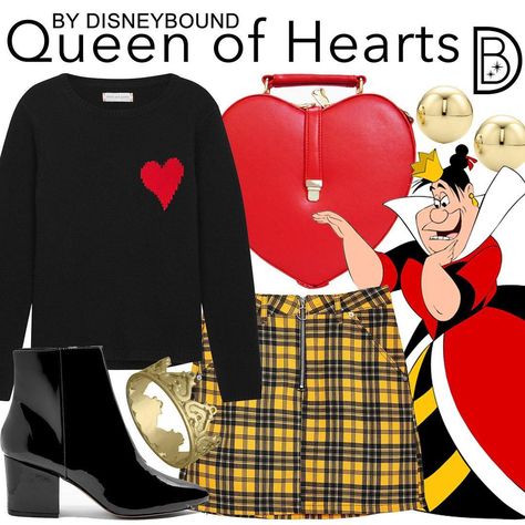 DisneyBound on Instagram: “#fallintodisneystyle: Disney Villains ❤️ #DisneyBound #disneystyle #aliceinwonderland || 👑 @leslieakay • • • #disney #disneybounder…” Wizarding Outfits, Queen Of Hearts Outfit Ideas, Queen Of Hearts Disneybound, Tshirt Costumes, Subtle Cosplay, Outfit Cartoon, Disneybound Ideas, Disney Bound Outfits Casual, Disney Queens