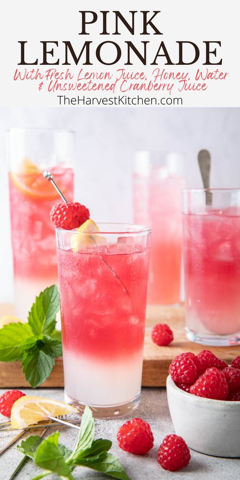 Homemade Pink Lemonade, Pink Lemonade Recipe, Pink Recipes, Pink Lemonade Recipes, Unsweetened Cranberry Juice, Flavored Ice Cubes, How To Make Pink, Strawberry Popsicles, Harvest Kitchen