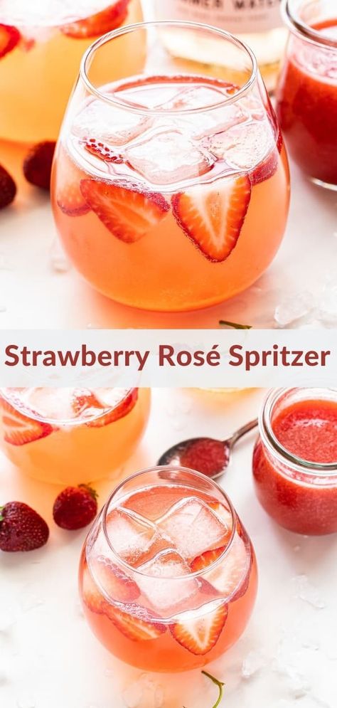 Strawberry Rose Cocktail, Wine Based Drinks, Wine Spritzers Recipe Summer, Rose Sparkling Wine Cocktail, Rosé Cocktail Recipes, Rose Mixed Drink, Rose Spritzer Recipe, Rose Wine Cocktail Recipes, Riesling Wine Cocktails