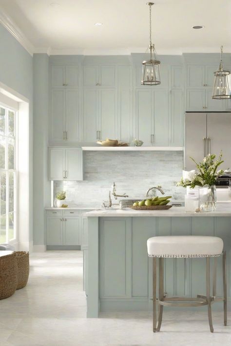 best paint for kitchen, wall paint colors, kitchen paint ideas, interior wall paint Coastal Colors For Kitchen Cabinets, Sea Salt Sw Kitchen, Seasalt Color Kitchen Cabinets, Sw Sea Salt Kitchen Cabinets, Sea Salt Cabinets Kitchens, Sea Salt Kitchen Walls, Sherwin Williams Sea Salt Kitchen, Sea Salt Sherwin Williams Kitchen, Sea Salt Kitchen Cabinets