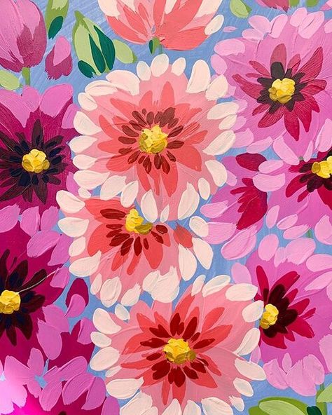 Summer Acrylic Painting Ideas Canvases, Floral Easy Painting, Bright Flowers Painting, Julie Marriott Art, Vibrant Painting Ideas, Acrylic Painted Flowers, Floral Painting Easy, Floral Painting Ideas, Easy Floral Painting