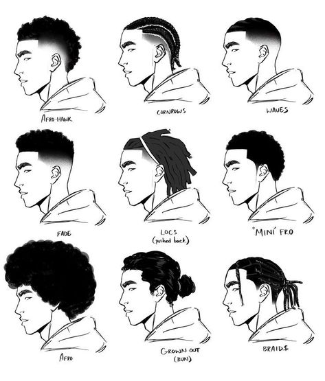 Black Man Hairstyle Drawing, Fro Hairstyles Men, Black Man Faded Haircut, Black Man Hair Drawing, Haircuts Drawing Reference, Black Man Long Hairstyles, Man Afro Hairstyles, Black Hairstyles Names, Afro Haircuts For Men