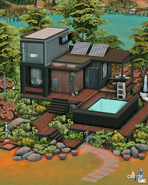 Eco House Exterior, House And Floor Plan, Sims 4 Eco House, Japanese House Plan, Modern Eco House, Sims 4 Modern House, Sims 4 House, Eco Friendly Environment, Sims Freeplay Houses