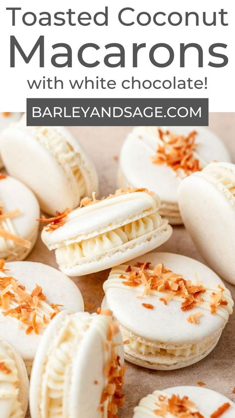 Best Macaron Recipe, Coconut Macarons, Coconut Macaron, Macaroon Cookies Recipe, French Macaroon Recipes, Macarons Macaroons, Coconut Macaroons Recipe, Macaron Filling, Macaron Flavors