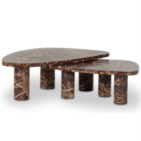 Zion Coffee Table Set, Merlot-Furniture - Accent Tables-High Fashion Home Hexagon Coffee Table, Round Wood Coffee Table, Circular Table, Oval Coffee Tables, Coffee Table Set, Gus Modern, Rustic Lodge, Modern Fan, Rectangular Coffee Table