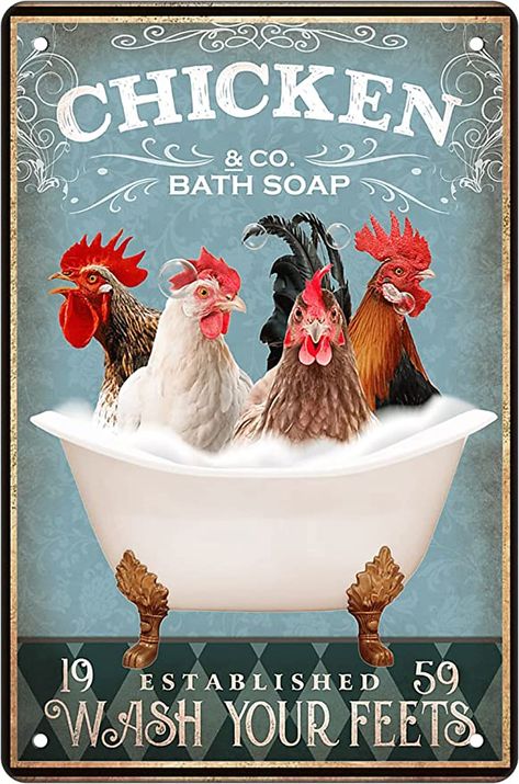 Amazon.com: Funny Chicken Decor Bathroom Decor Bathtub Decor Chicken Coop Accessories Farm Decor Chicken Signs Wall Art Poster Retro Poster Bar Home Bathroom Wall Decoration Sign 8x12 Inch: Posters & Prints Chicken Bath, Farm Wall Art, Chicken Signs, Bathtub Decor, Funny Decor, Chicken Decor, Funny Chicken, Chicken Art, Chicken Humor