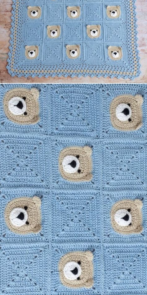 Cute Bear Crochet Baby Blanket - Crocheted World Teddy Bear Crochet Blanket Pattern Free, Boys Baby Blanket Crochet, Baby Boy Blanket Crochet Pattern, Crochet Baby Boy Blanket Free Pattern, Crochet Baby Blanket Boy, Crochet Baby Blanket Free Pattern Boy, Cute Bear Crochet, Boys Baby Blanket, Crochet Baby Boy Blanket