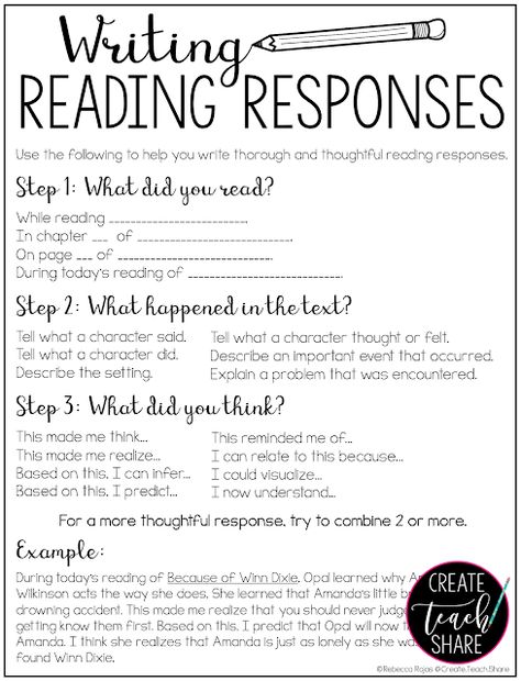 Reading Response Sentence Starters, Tutoring Ideas Elementary Reading, Reading Response Journals Middle School, Guided Writing 3rd Grade, Daily 5 Middle School, Teaching How To Write A Sentence, Reading Comprehension Worksheets For High School, Readers Response Journal, Read To Self Activities