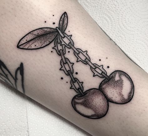 Evil Tattoos Small, Earthy American Traditional Tattoos, Goth Cherry Tattoo, Girly Goth Tattoo Ideas, Goth Mom Tattoo, American Traditional Tattoos Goth, Edgy Cute Tattoos, Metal Inspired Tattoos, Delicate Traditional Tattoo