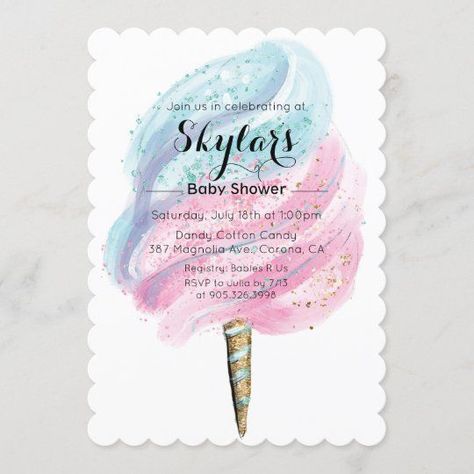 Cotton Candy Baby Shower Invitation - Popular Zazzle Product! Best choice, tags : #invitations, #tshirt, #card, #InvitationsCard, #legging, #trending, #holiday Cotton Candy Birthday, Carnival Baby Showers, Cotton Candy Party, Carnival Invitations, Candy Birthday, Candy Birthday Party, Baby Shower Vintage, Watercolor Baby Shower, Candy Theme