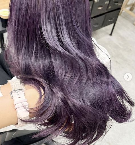 Taro Hair Color, Ashy Plum Hair, Deep Lavender Hair, Korean Purple Hair, Korean Dyed Hair, Dark Lavender Hair, Smokey Purple Hair, Dusty Purple Hair, Ashy Purple Hair