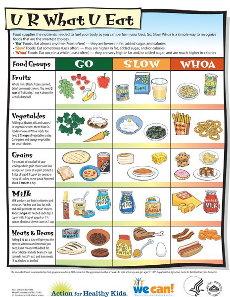 Teach kids which foods to eat all of the time (go), sometimes (slow), and once in awhile (whoa) using this handout.  We should refer to foods as always, sometimes, or once in awhile instead of saying good or bad foods. Nutrition Classes, Nutrition Activities, Sport Nutrition, Food Pyramid, Childhood Obesity, Eat Better, Nutrition Education, Food To Go, Slow Food