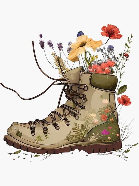 Hiking Boots Drawing Reference, Boots Illustration Drawing, Hiking Boot Tattoos For Women, Hiking Trail Tattoo, Hiking Boots Tattoo, Hiking Boots Illustration, Hike Drawings, Hiking Boot Tattoo, Trek Illustrations