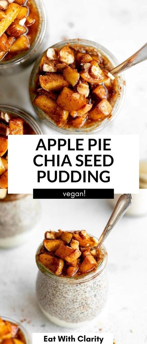 This overnight apple pie chia seed pudding is easy to make, full of flavor and the perfect healthy vegan Fall breakfast. Fall Chia Seed Pudding Recipe, Chia Seed Pudding No Maple Syrup, Chia Seed Pudding Apple Cinnamon, Chia Seed Pudding Cinnamon Roll, Gluten Free Dairy Free Chia Seed Pudding, Chia Apple Pudding, Fall Chia Pudding Recipes, Over Night Chia Seeds Breakfast, Chia Seed Pudding Recipe Overnight