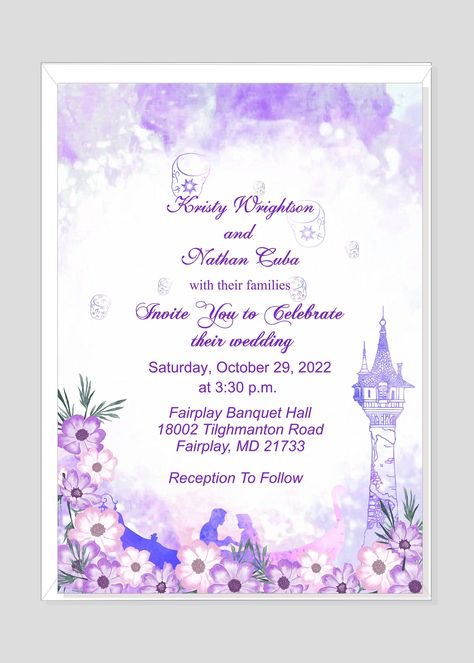 Watercolor Castle Enchanted Rapunzel Fairy Tale Wedding Invitation | Princess Wedding Invitation | Calligraphy Wedding Invitation Tangled Bedroom, Rapunzel Fairy Tale, Princess Wedding Invitations, Rapunzel Castle, Rapunzel Invitations, Watercolor Castle, Rapunzel Wedding, Tangled Wedding, Fairytale Wedding Invitations