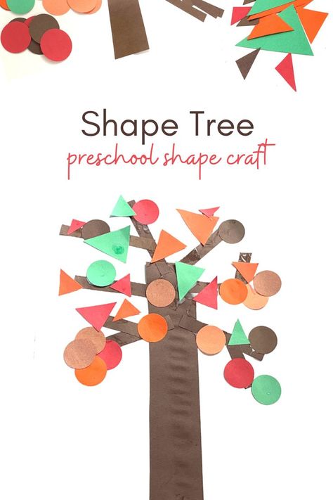 Shape Fall Activities, Autumn Shapes Preschool, Shapes Artwork Preschool, Shape Trees Preschool, Leaves Craft For Preschoolers, Preschool Art Shapes, Fall Shape Tree Preschool, Shape Art Preschool Activities, 4 Seasons Theme Preschool