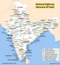 National Highways in India - Golden quadrilateral, North-South and East-West corridor Indian River Map, Ancient India Map, India World Map, Exams Preparation, Map Of India, Indian Road, Highway Map, Airport Map, Family Website