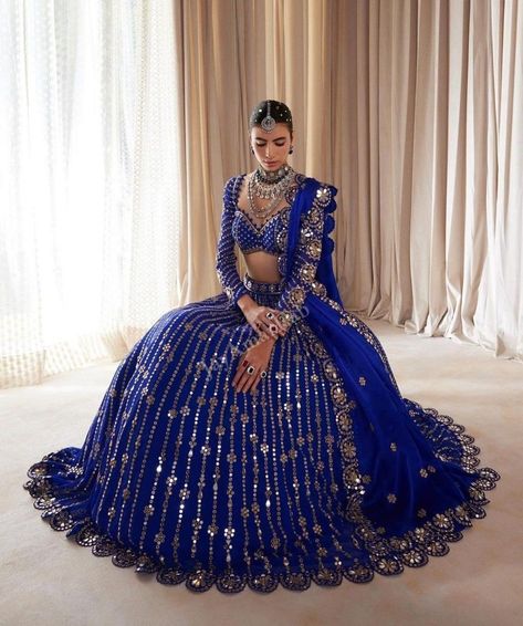 Buy Beautiful Bridal Lehenga Choli Georgette Fabric With Online in India - Etsy Royal Blue Wedding Lehenga, Royal Blue Bridal Lehenga, Royal Blue Lengha, Mehndi Hair, Blue Bridal Lehenga, Zari Lehenga, Lehenga Blue, Royal Blue Lehenga, Sangeet Lehenga