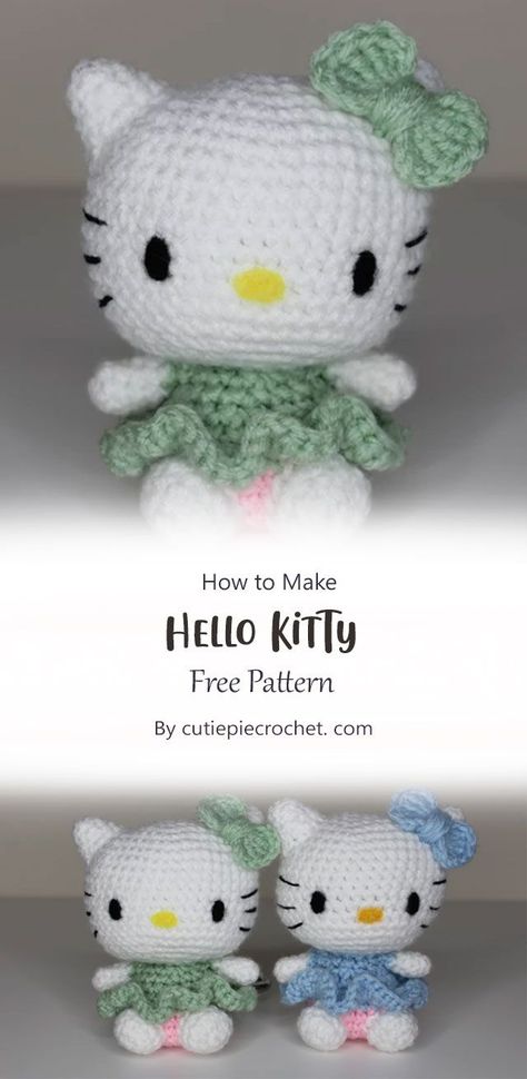 Crochet Hello Kitty Amigurumi Free Pattern, Easy Hello Kitty Crochet, Crochet Amigurumi Hello Kitty, Simple Crochet Doll Pattern, Cute Knitting Ideas Easy Patterns, Lol Doll Crochet Pattern, Crocheting Hello Kitty, Crochet Plushies Hello Kitty, Stuffie Crochet Pattern