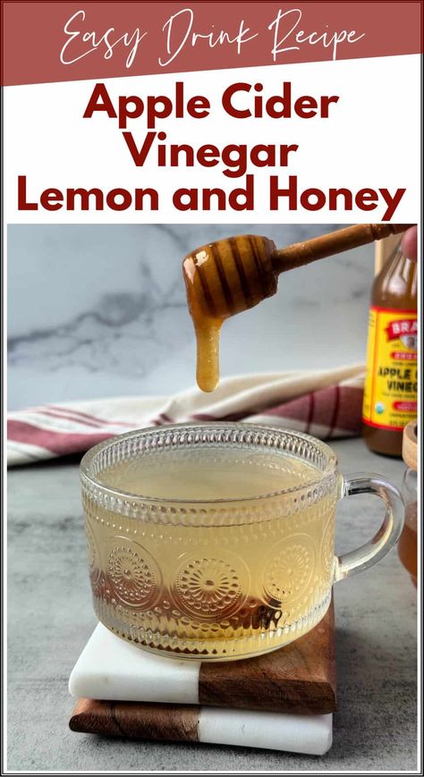 This apple cider vinegar lemon and honey recipe is a comforting warm tea with added potential health benefits. Honey Apple Cider Vinegar Drink, Apple Cider Vinegar Honey Lemon, Apple Cider Vinegar Tea, Apple Cider Vinegar And Honey, Apple Cider Vinegar Drink Recipes, Apple Cider Vinegar Lemon, Make Apple Cider Vinegar, Vinegar Drink, Apple Cider Vinegar Detox Drink