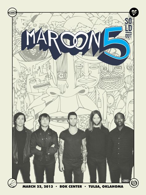 Maroon 5  Live at the BOK Center  Tulsa, OK - March 22, 2013 Maroon 5 Poster, Songs About Jane, New Year Concert, The Kennedys, Freddy Mercury, Derek Hough, Christina Perri, Custom Poster, Classic Wall