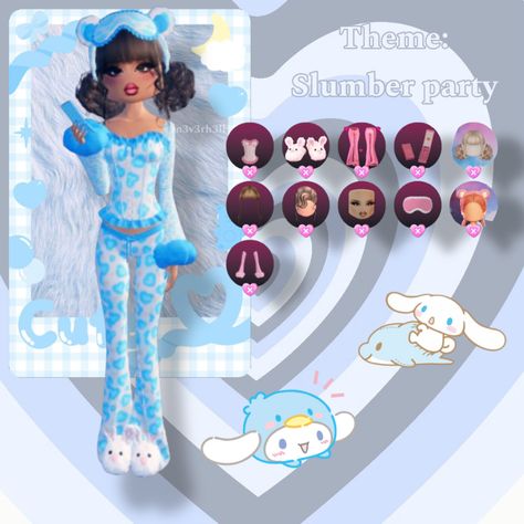 Sanrio dti dress to impress cinnamaroll slumber party cute theme Dti Theme Slumber Party, Di Slumber Party, Slumber Party Outfit Dress To Impress, Slumber Party Dti Outfit, Dti Roblox Slumber Party, Party Dti Outfit Ideas, Dress To Impress Slumber Party Theme, Dti Theme Happy, Party Dti Ideas